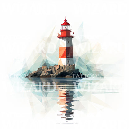 Geometric Lighthouse Tattoo Design
