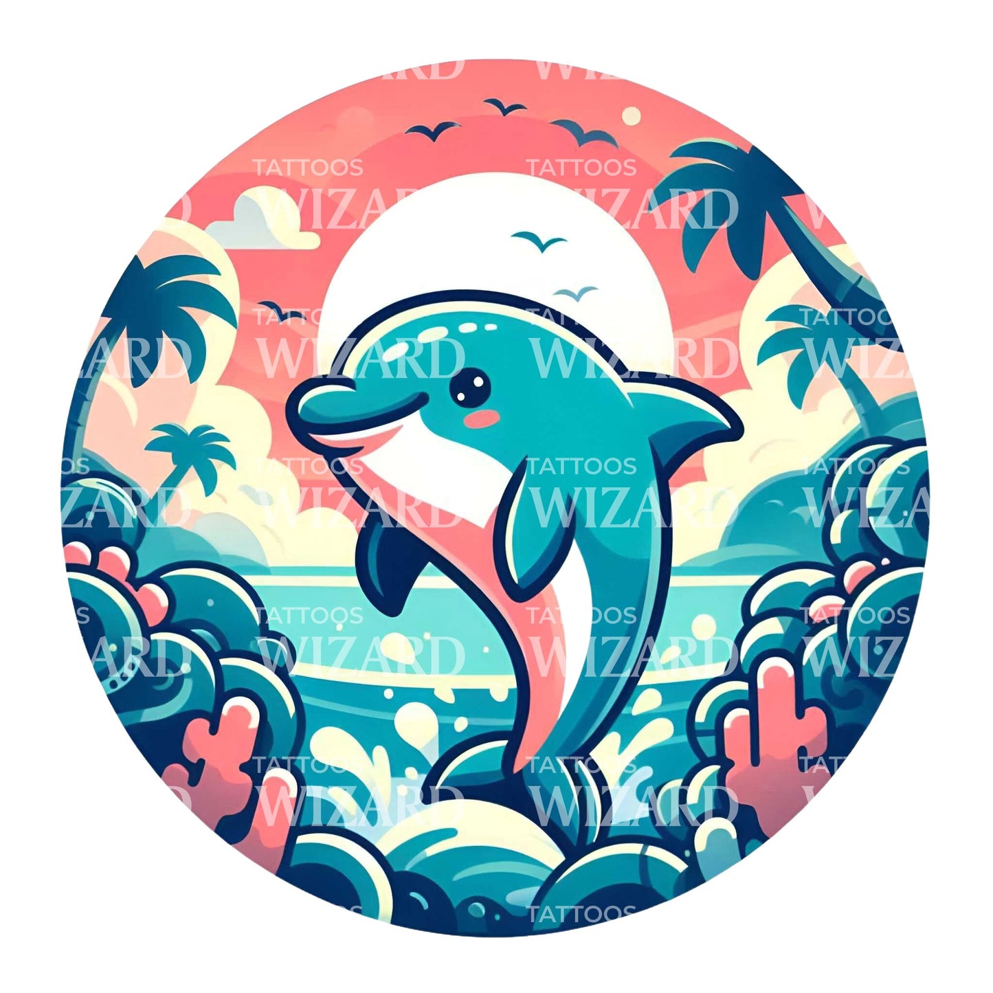 Dolphin On Holiday Tattoo Design