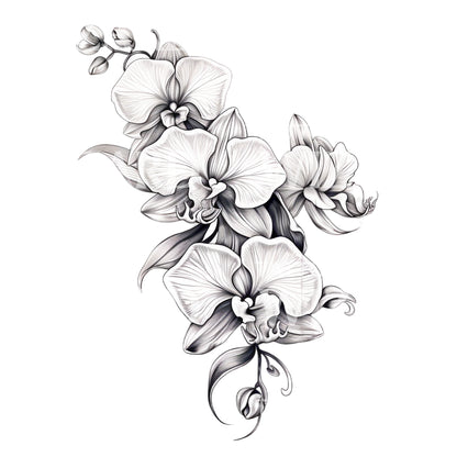 Black and Grey Orchid Flower Tattoo Design