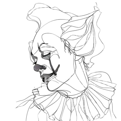 Fineline Sad Clown Portrait Tattoo Design