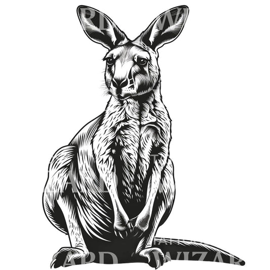 Black and White Wallaby Tattoo Design