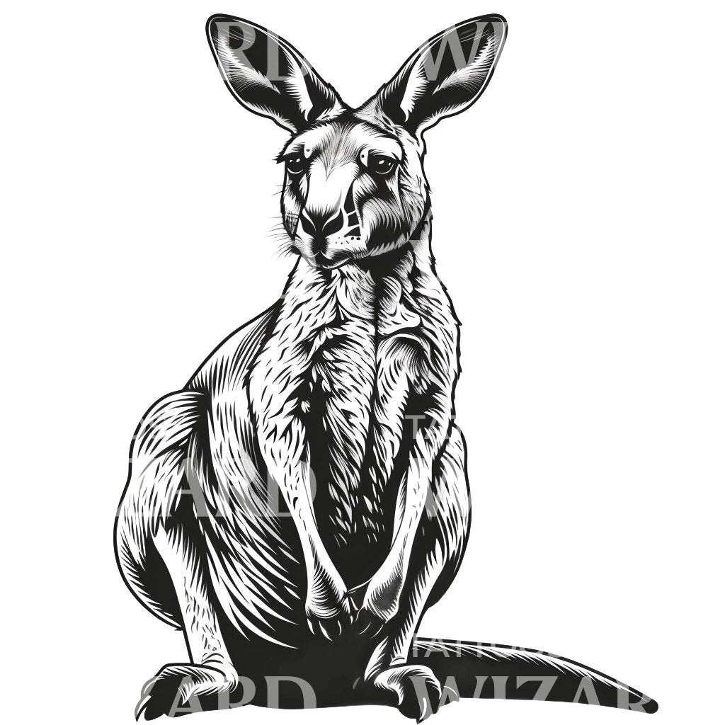 Conception de tatouage de wallaby noir et blanc