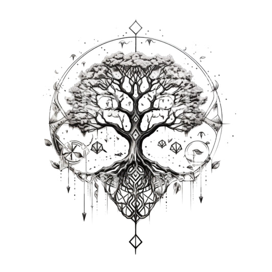 Schwarz-graues Lebensbaum-Tattoo-Design