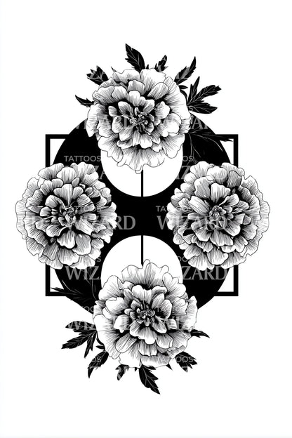 Design de tatouage carré Quad Pivoine