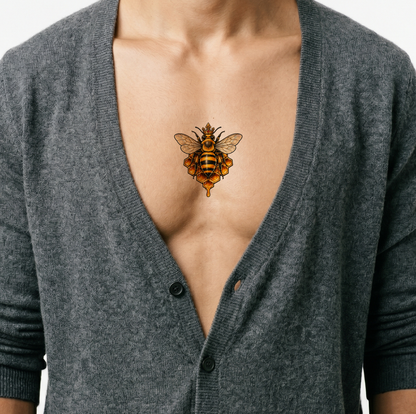 Crowned Queen Bee Honeycomb Tattoo Design
