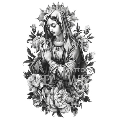 Queen of Roses Saint Tattoo Design
