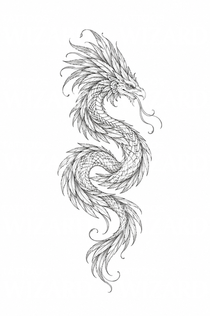 Quetzalcoatl tollas kígyó fine line tetoválásmintája