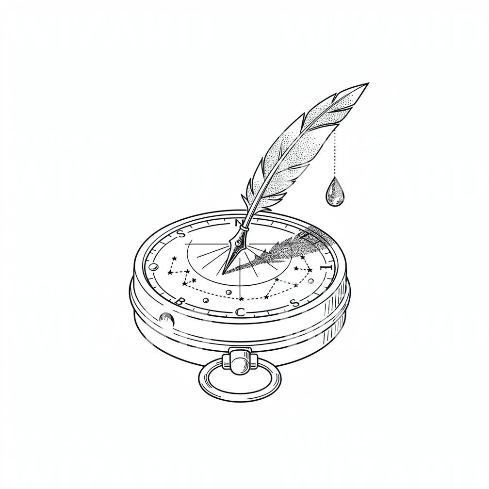 Quill Compass Tattoo Design