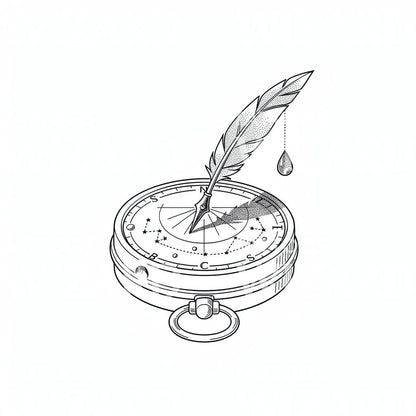 Quill Compass Tattoo Design