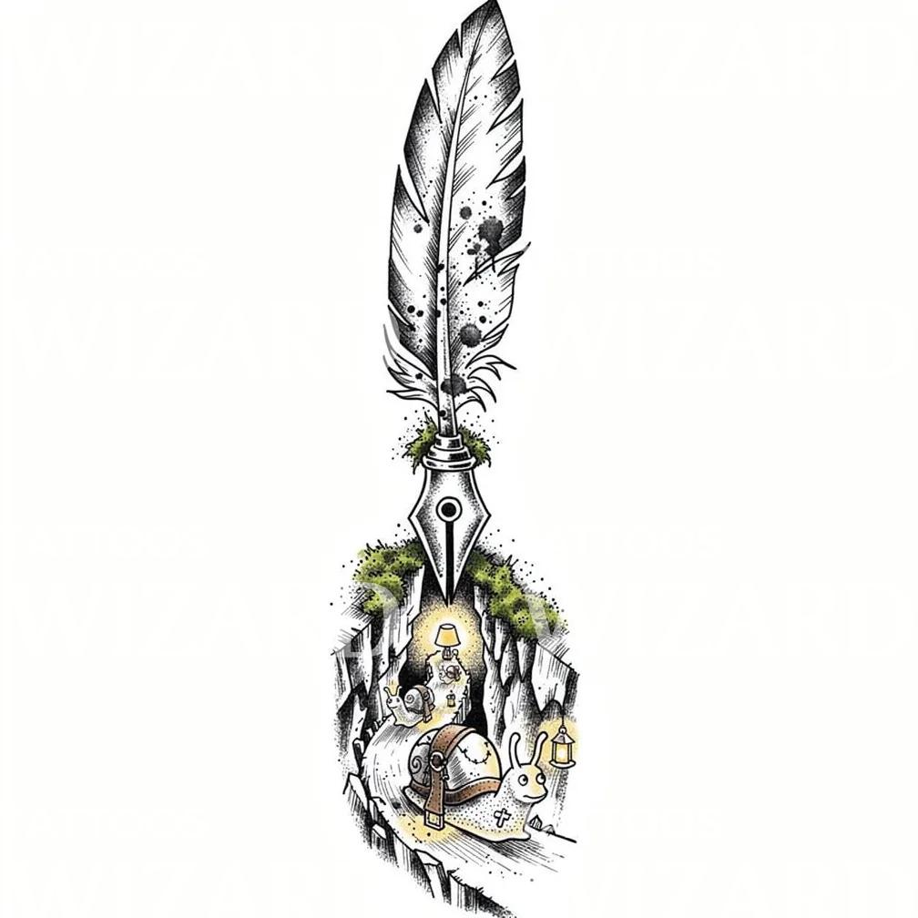 Quill Snail Journey Tattoo Illustration