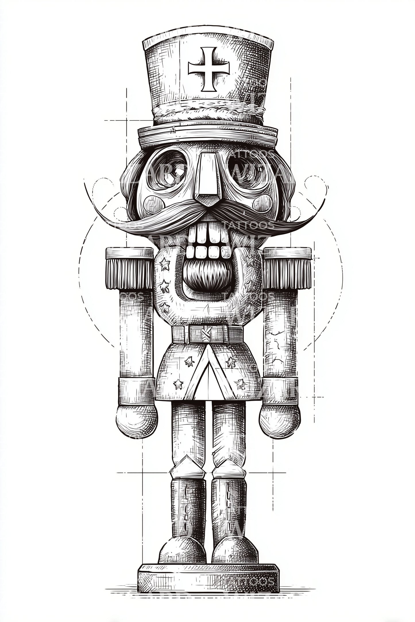 Quirky Nutcracker Toy Tattoo Illustration