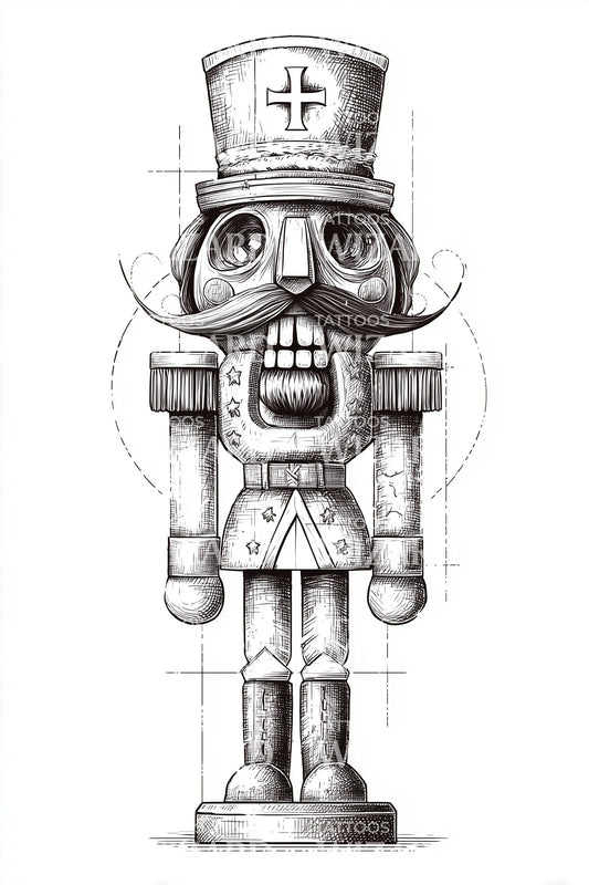 Quirky Nutcracker Toy Tattoo Illustration
