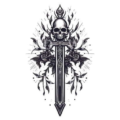 Skull and Dagger Old School Tattoo Design