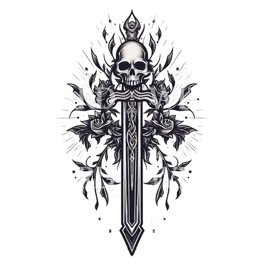 Skull and Dagger Old School Tattoo Design