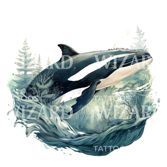 Diseño de Tatuaje de Paisaje de Orca