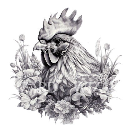 Rooster Portrait Black and Grey Tattoo Design