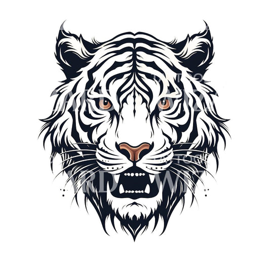 Old School Tiger Black and White Tattoo Design