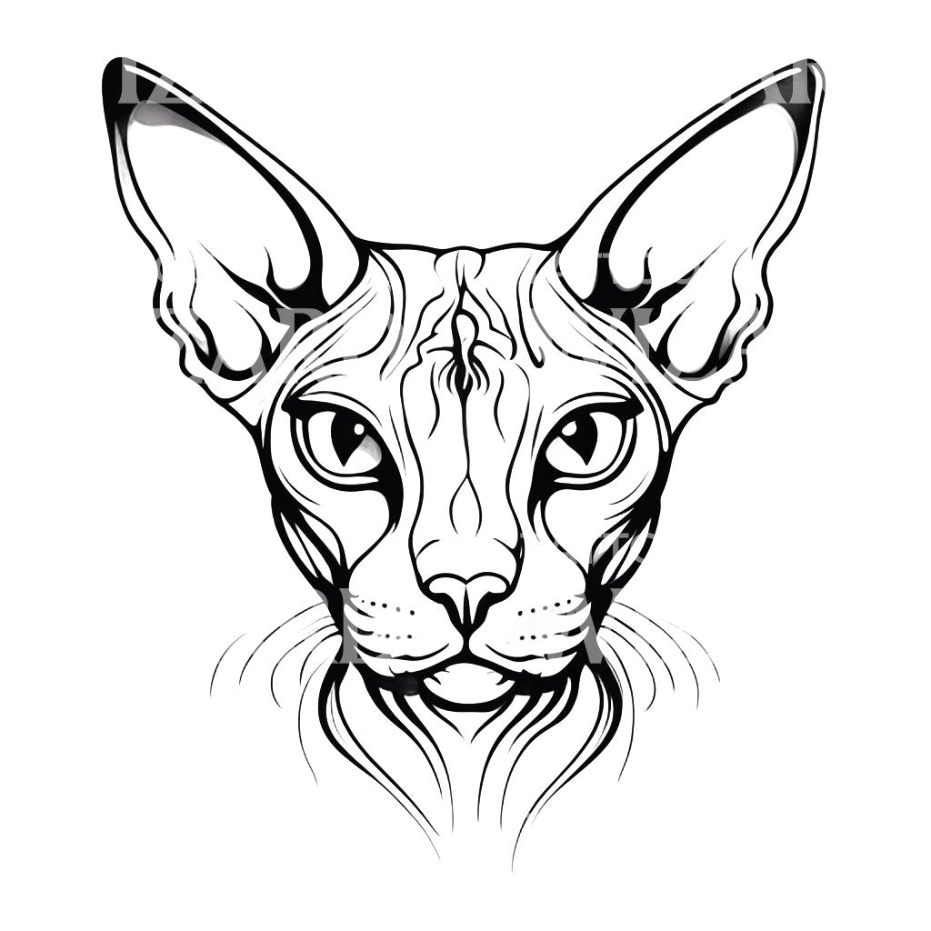 Minimalistisches Tattoo-Design mit dem Kopf einer Sphynx-Katze
