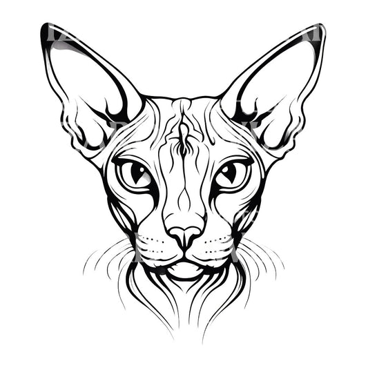 Sphynx Cat Head minimal Tattoo Design