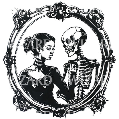 Adams Family Wednesday and Skeleton Tattoo Design