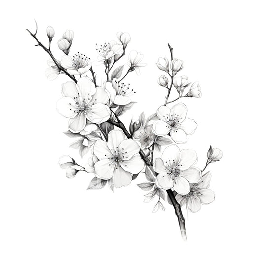 Black and Grey Sakura Flower Tattoo Design