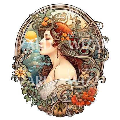 Neo Traditional Woman Art Deco Tattoo