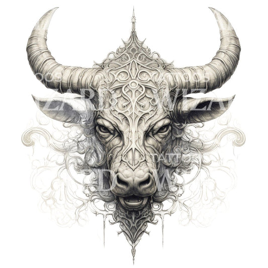 Strong Bull Black and Grey Mask Tattoo Design