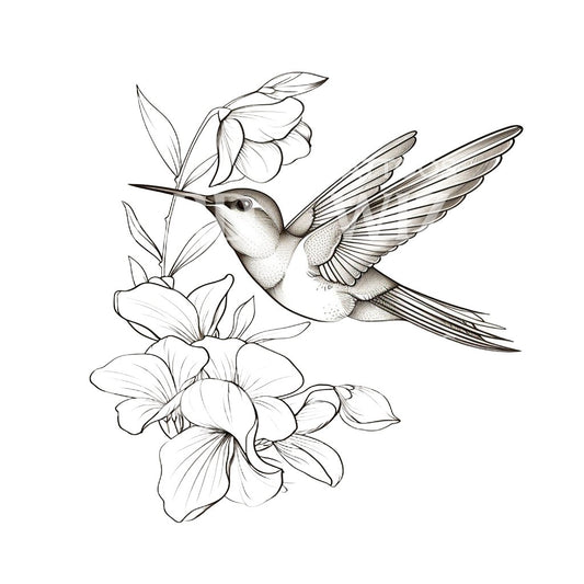 Cute Hummingbird and Flowers Tattoo Design