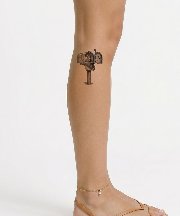 Ilustração de Tatuagem Coelho na Caixa de Correio com Comboio
