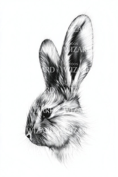 Rabbit Profile Fineline Tattoo Design