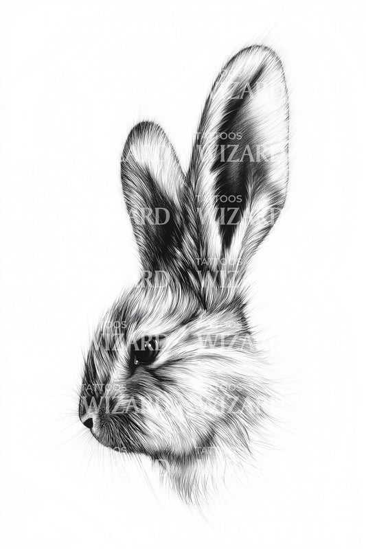 Rabbit Profile Fineline Tattoo Design