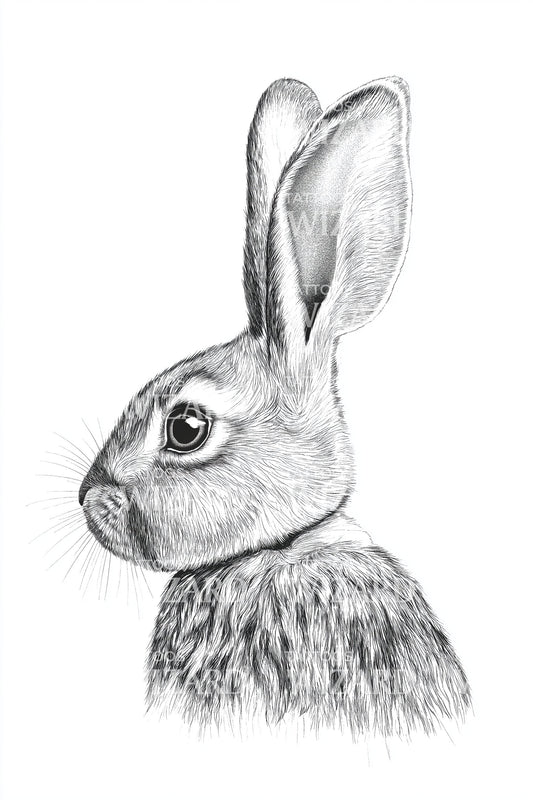 Rabbit Profile Tattoo Illustration