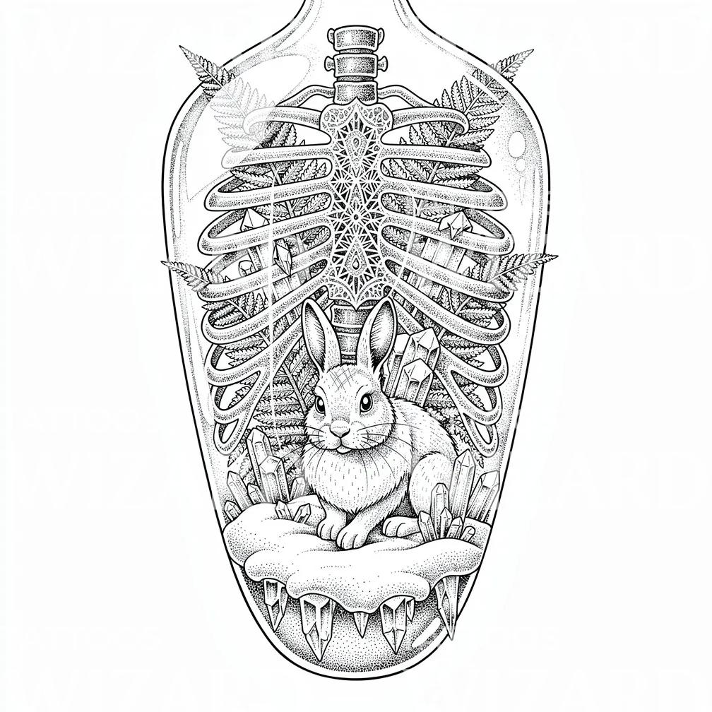 Rabbit Ribcage Bottle Tattoo Design