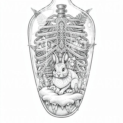 Rabbit Ribcage Bottle Tattoo Design
