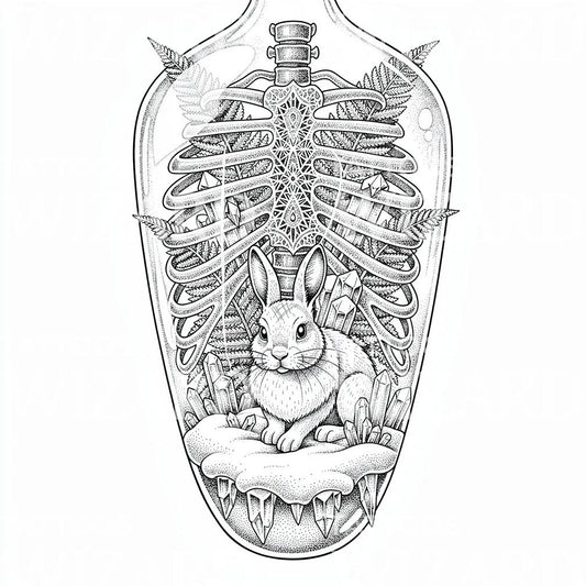 Rabbit Ribcage Bottle Tattoo Design