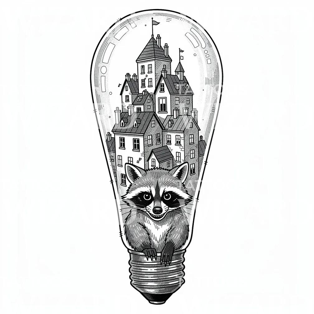 Raccoon City Lightbulb Tattoo Design