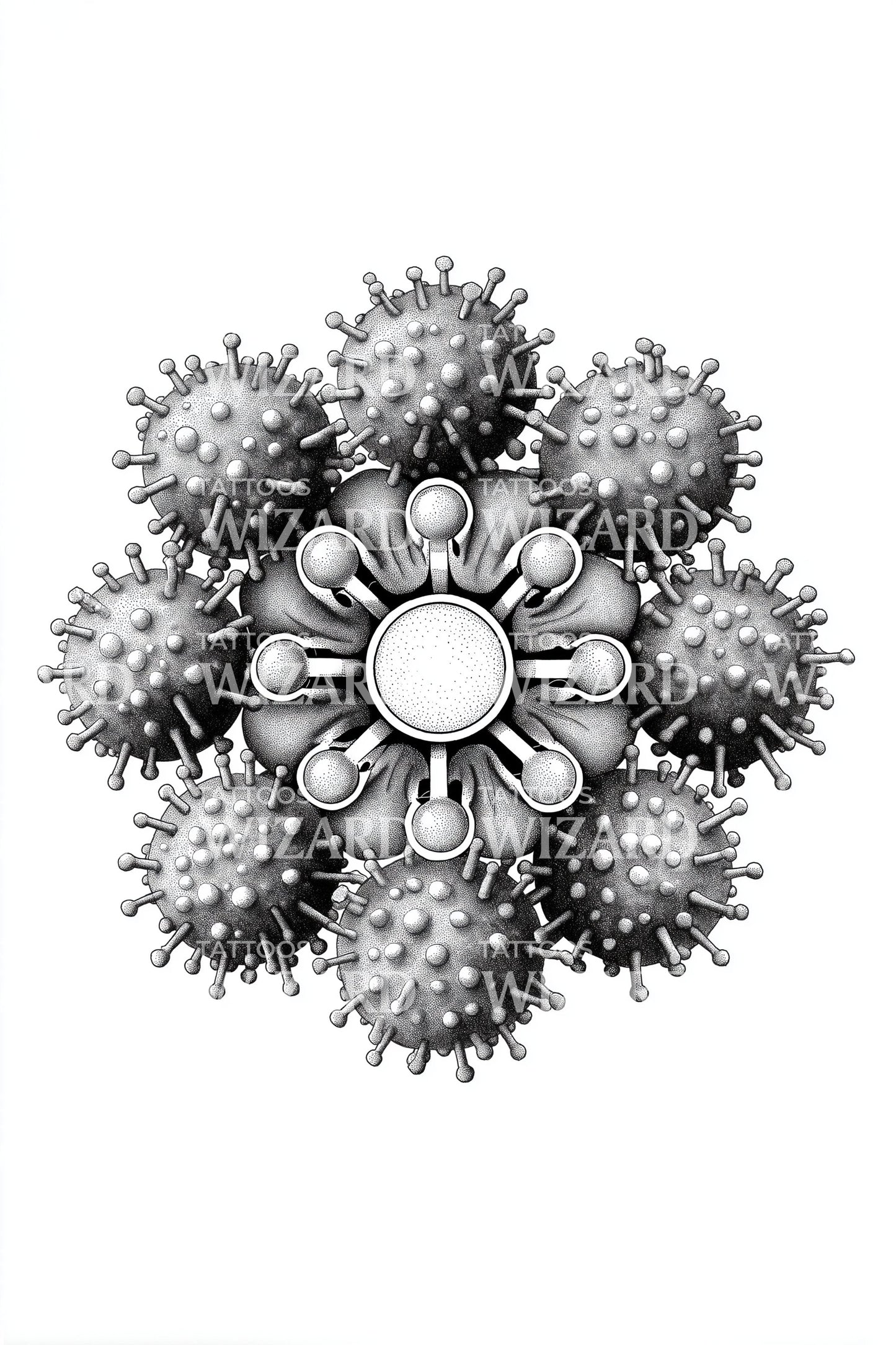 Radial Spore Bloom Tattoo Illustration