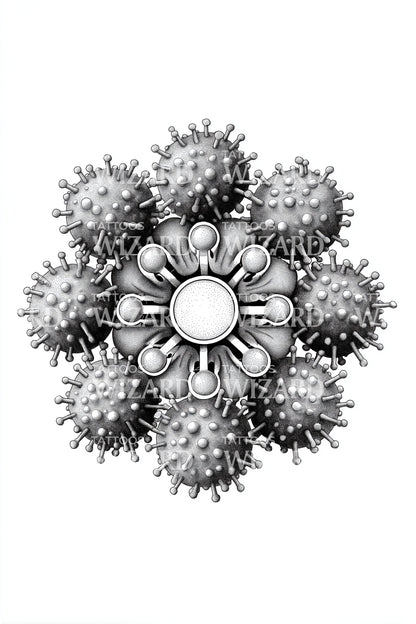 Radial Spore Bloom Tattoo Illustration