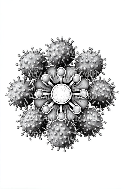 Radial Spore Bloom Tattoo Illustration