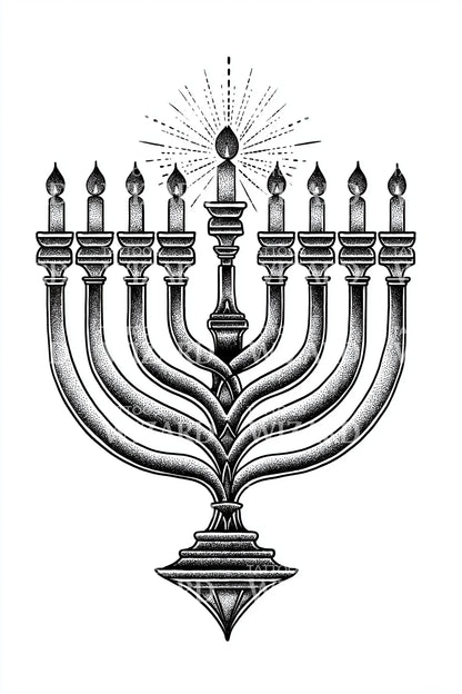Radiant Hanukkah Menorah Tattoo Illustration