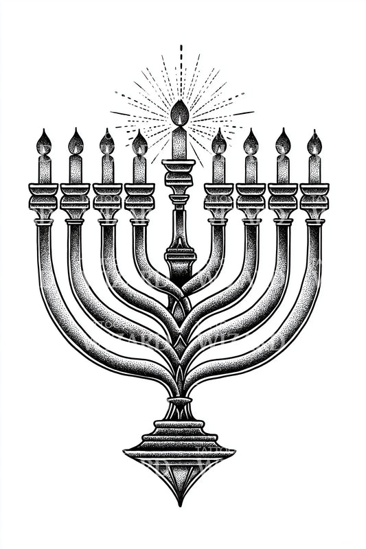 Radiant Hanukkah Menorah Tattoo Illustration