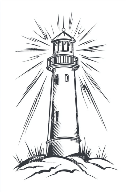 Radiant Lighthouse Sketch Tattoo Design
