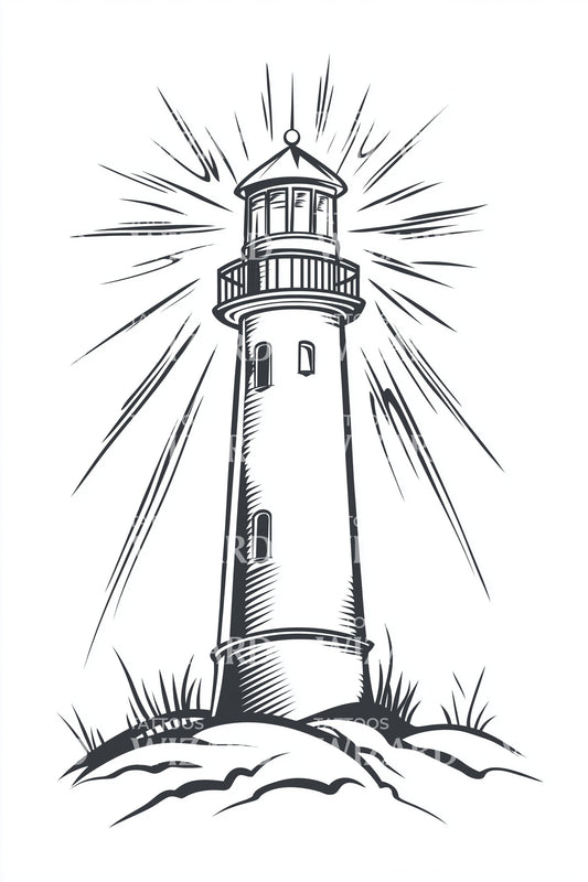 Radiant Lighthouse Sketch Tattoo Design