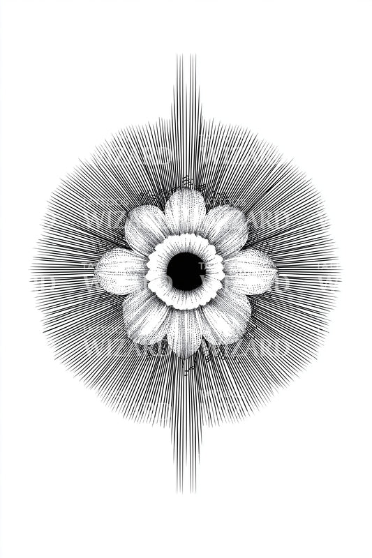 Radiant Line Bloom Tattoo Design