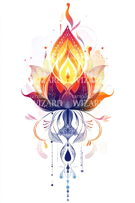 Stralende Lotusvlam Tatoeage Ontwerp