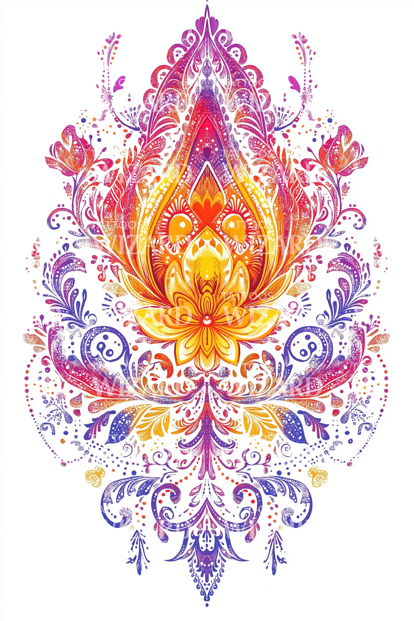 Radiant Lotus Flame Tattoo Design