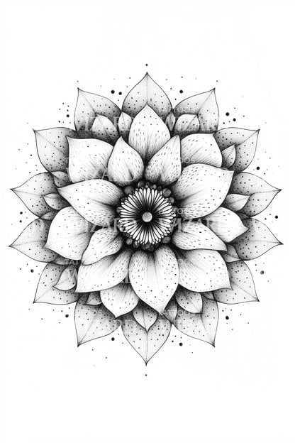 Diseño de tatuaje mandala de loto radiante