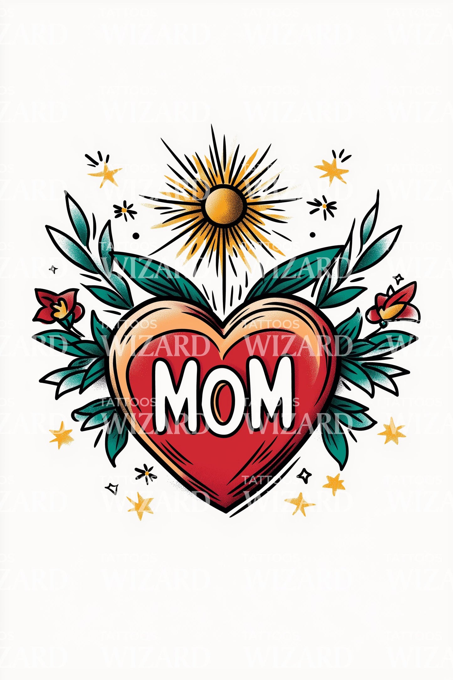 Radiant Mom Heart Tattoo Design