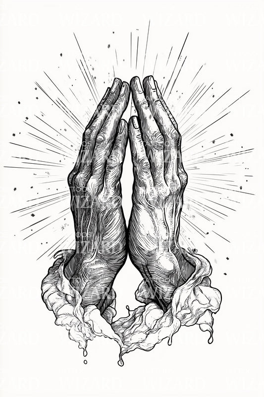 Radiant Prayer Hands Tattoo Design
