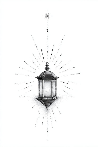 Radiant Starburst Lantern Tattoo Illustration